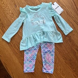 NWT Sz 18m Hurley Blue/Purple Mermaid Off Duty Long Sleeve Top w/Leggings Outfit